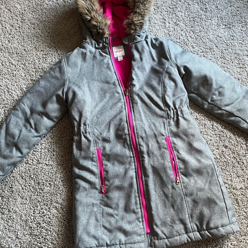 Girls winter jacket with fur trim on hood